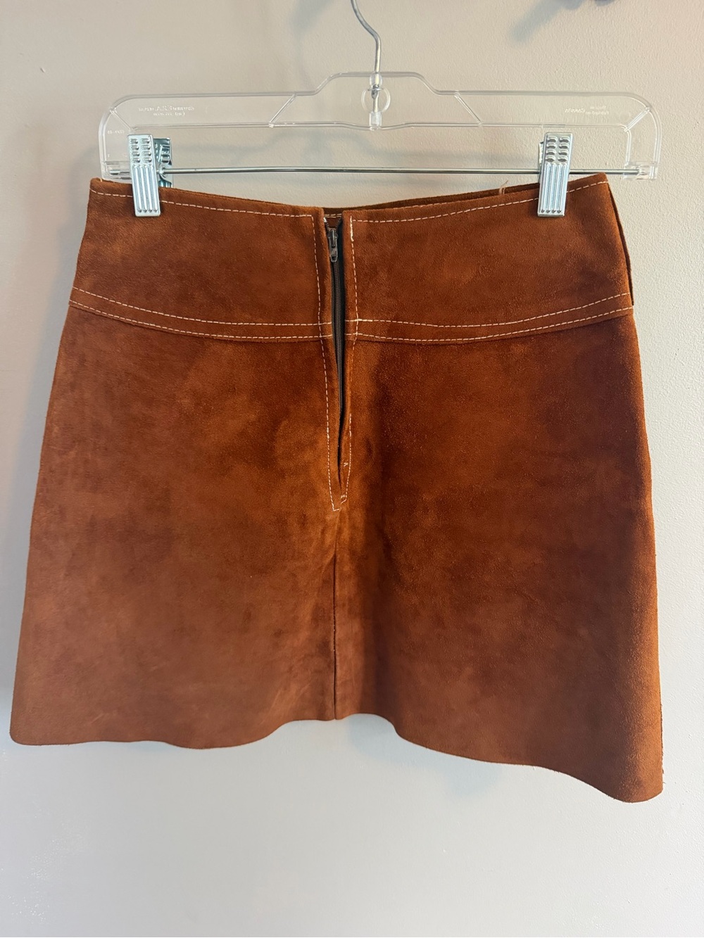 Vintage 70s Suede Leather Fringe Vest Mini Skirt Set Rust Brown XS S - Picture 3 of 13